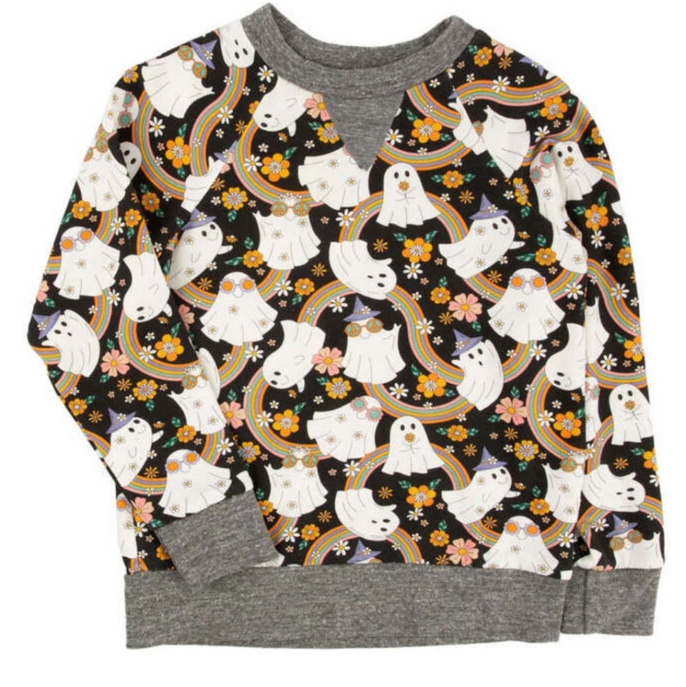 MIKI MIETTE BABY Iggy Raglan Pullover, Groovy Ghosts Print|Girl Size 6M|New WTag